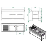 EASYLINE Spültisch 700 / 2 Becken rechts und Abtropffläche B:2000 - Gastro-Bedarf24 GmbH