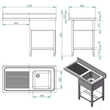 EASYLINE Spülzentrum 600 / 1 Becken rechts B:1200 - Gastro-Bedarf24 GmbH
