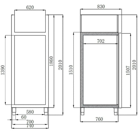 EASYLINE Tiefkühlschrank 650 L / 1-türig GN2/1 - Monoblock, 740 x 830 mm - Gastro-Bedarf24 GmbH