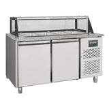 EASYLINE Zubereitungstisch / 2-fach mit Türen, Glasaufbau, für 4x GN 1/1 "grau", 1500 x 800 mm - Gastro-Bedarf24 GmbH