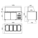 EASYLINE Zubereitungstisch / 2-fach mit Türen, Glasaufbau, für 4x GN 1/1 "grau", 1500 x 800 mm - Gastro-Bedarf24 GmbH