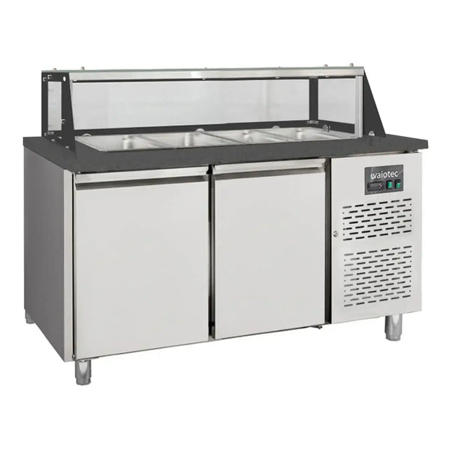 EASYLINE Zubereitungstisch / 2-fach mit Türen, Glasaufbau, für 4x GN 1/1 "schwarz", 1500 x 800 mm - Gastro-Bedarf24 GmbH