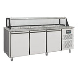 EASYLINE Zubereitungstisch / 3-fach mit Türen, Glasaufbau, für 5x GN 1/1 "grau", 2000 x 800 mm - Gastro-Bedarf24 GmbH