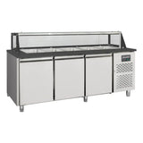 EASYLINE Zubereitungstisch / 3-fach mit Türen, Glasaufbau, für 5x GN 1/1 "schwarz", 2000 x 800 mm - Gastro-Bedarf24 GmbH