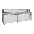 EASYLINE Zubereitungstisch / 4-fach mit Türen, Glasaufbau, für 6x GN 1/1 "grau", 2500 x 800 mm - Gastro-Bedarf24 GmbH