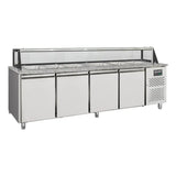 EASYLINE Zubereitungstisch / 4-fach mit Türen, Glasaufbau, für 6x GN 1/1 "grau", 2500 x 800 mm - Gastro-Bedarf24 GmbH