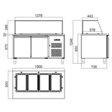 EASYLINE Zubereitungstisch / 2-fach mit Türen, Glasaufbau, für 4x GN 1/1 "grau", 1500 x 800 mm