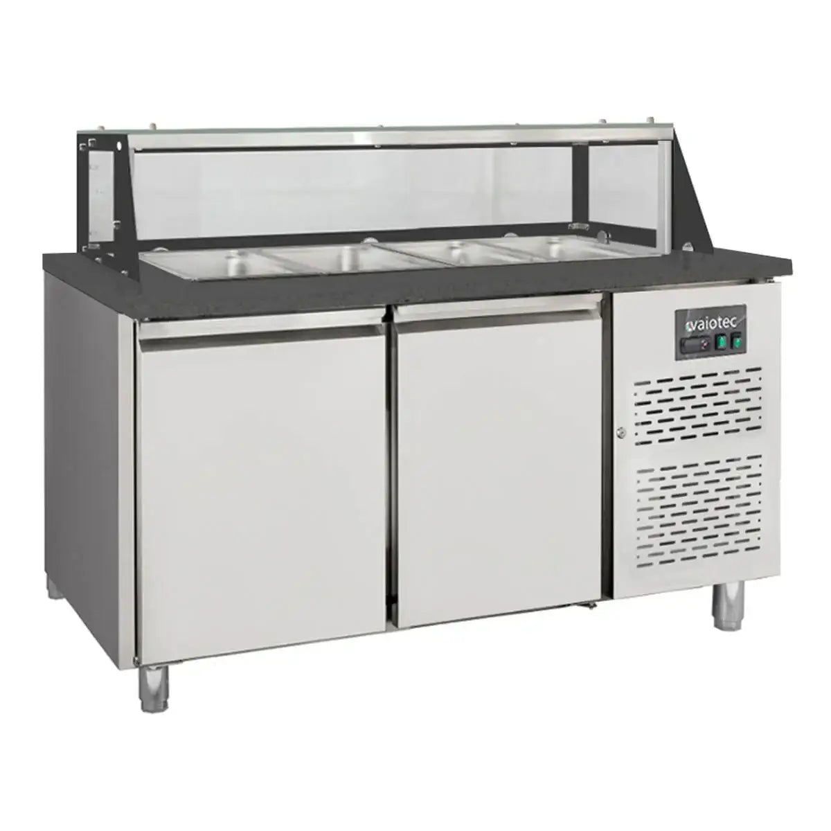 EASYLINE Preparation table / double with doors, glass structure, for 4x GN 1/1 "black", 1500 x 800 mm