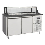 EASYLINE Zubereitungstisch / 2-fach mit Türen, Glasaufbau, für 4x GN 1/1 "schwarz", 1500 x 800 mm