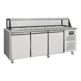 EASYLINE Zubereitungstisch / 3-fach mit Türen, Glasaufbau, für 5x GN 1/1 "grau", 2000 x 800 mm