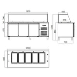 EASYLINE Zubereitungstisch / 3-fach mit Türen, Glasaufbau, für 5x GN 1/1 "grau", 2000 x 800 mm