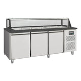 EASYLINE Zubereitungstisch / 3-fach mit Türen, Glasaufbau, für 5x GN 1/1 "schwarz", 2000 x 800 mm