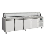 EASYLINE Zubereitungstisch / 4-fach mit Türen, Glasaufbau, für 6x GN 1/1 "grau", 2500 x 800 mm