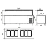 EASYLINE Zubereitungstisch / 4-fach mit Türen, Glasaufbau, für 6x GN 1/1 "schwarz", 2500 x 800 mm