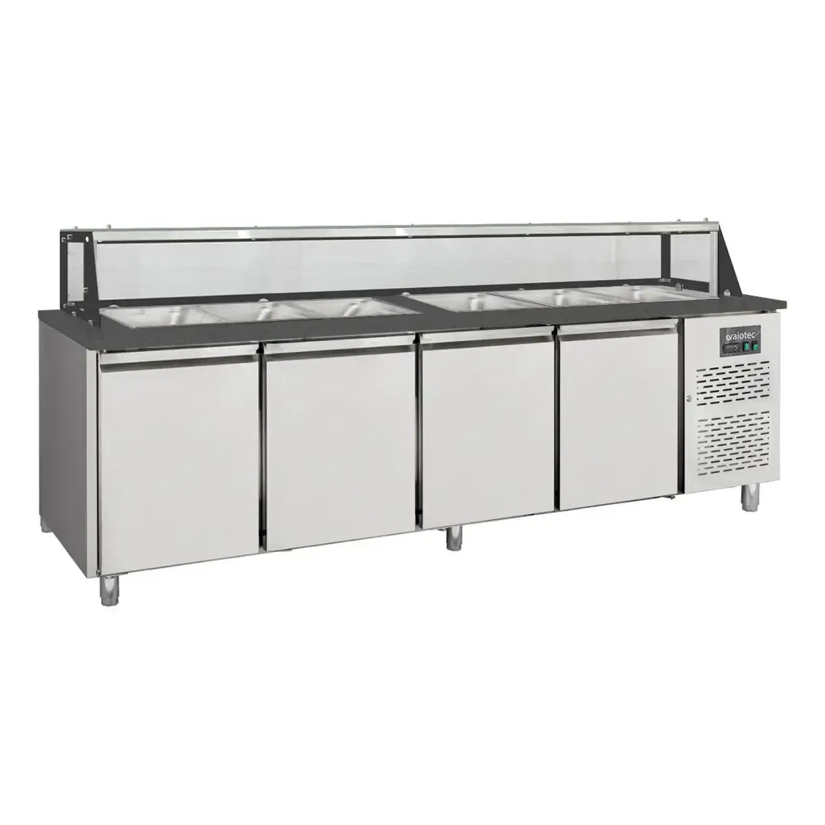 EASYLINE hazırlık masası / 4 bölmeli, kapılı, cam üst yapı, 6 adet GN 1/1 "siyah" model için, 2500 x 800 mm