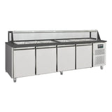 EASYLINE Zubereitungstisch / 4-fach mit Türen, Glasaufbau, für 6x GN 1/1 "schwarz", 2500 x 800 mm