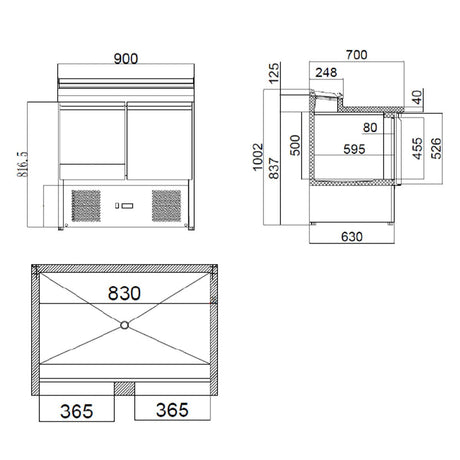 EASYLINE Zubereitungstisch Mini 700 / 2 - fach für 5x GN 1/6 - Gastro - Bedarf24