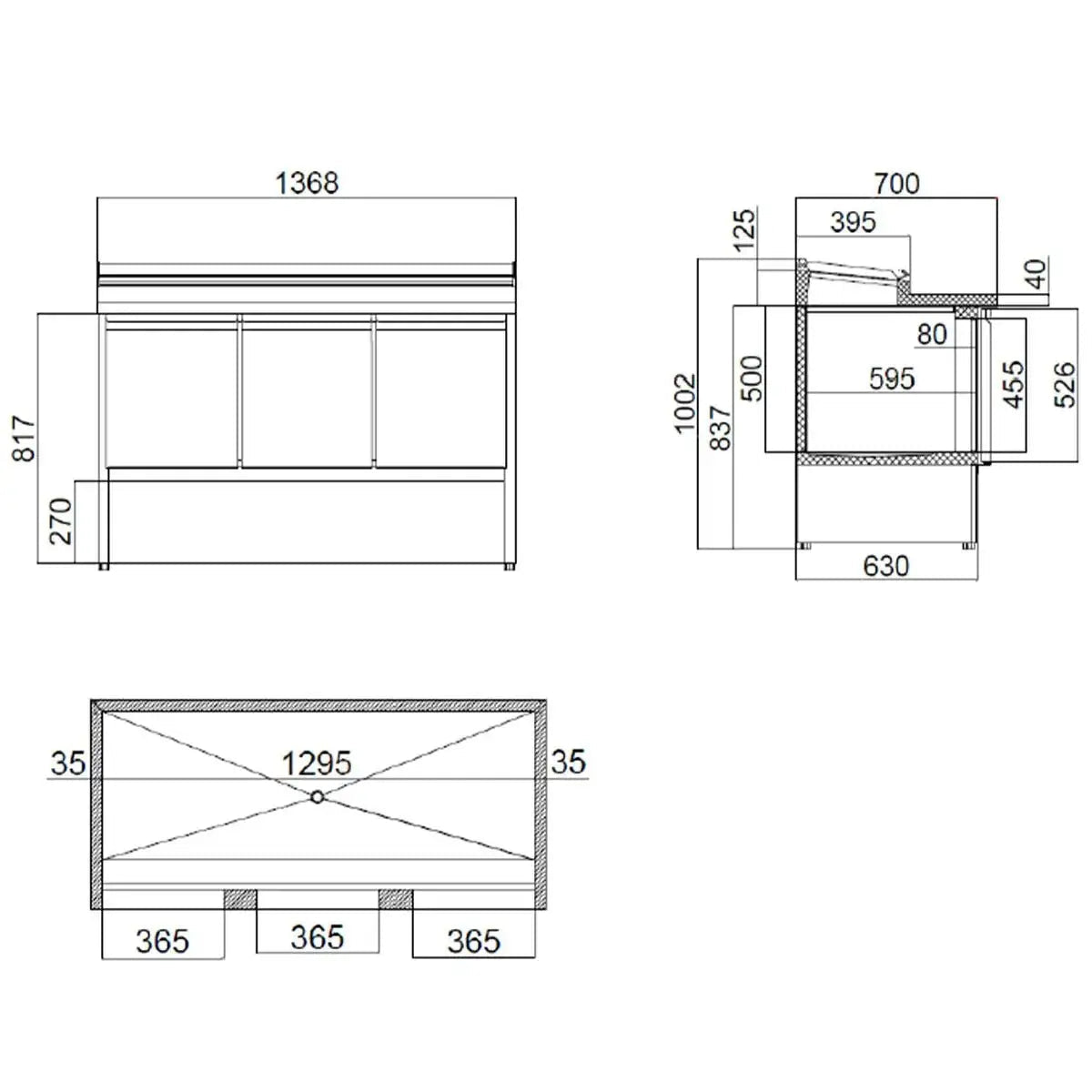 EASYLINE Zubereitungstisch Mini 700 / 3-fach für 8x GN 1/6 - Gastro-Bedarf24 GmbH