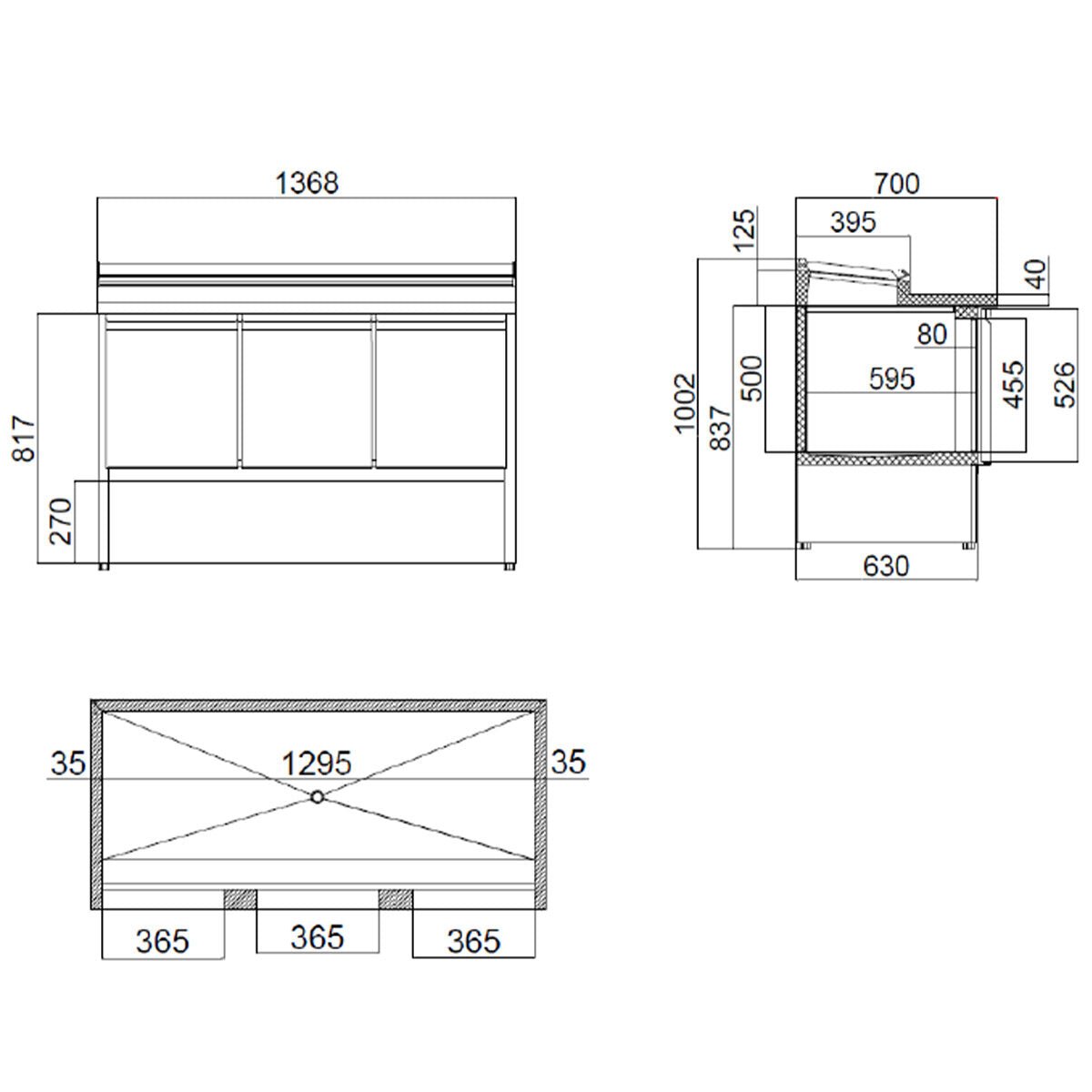 EASYLINE Zubereitungstisch Mini 700 / 3 - fach für 8x GN 1/6 - Gastro - Bedarf24