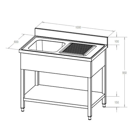 ECO Spültisch 100 x 60 x 85 cm - 1 Becken links - Gastro-Bedarf24 GmbH