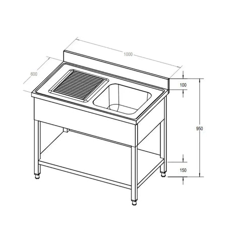 ECO Spültisch 100 x 60 x 85 cm - 1 Becken rechts - Gastro-Bedarf24 GmbH