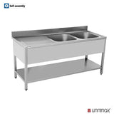 ECO Spültisch / 2 Becken rechts + Abtropffläche , 1800 x 700 mm - Gastro-Bedarf24 GmbH
