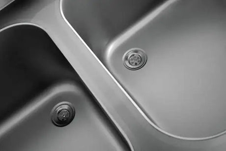 ECO Spültisch / 2 Becken rechts + Abtropffläche , 1800 x 700 mm - Gastro-Bedarf24 GmbH
