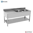 ECO Spültisch / 2 Becken rechts + Abtropffläche , 2000 x 700 mm - Gastro-Bedarf24 GmbH