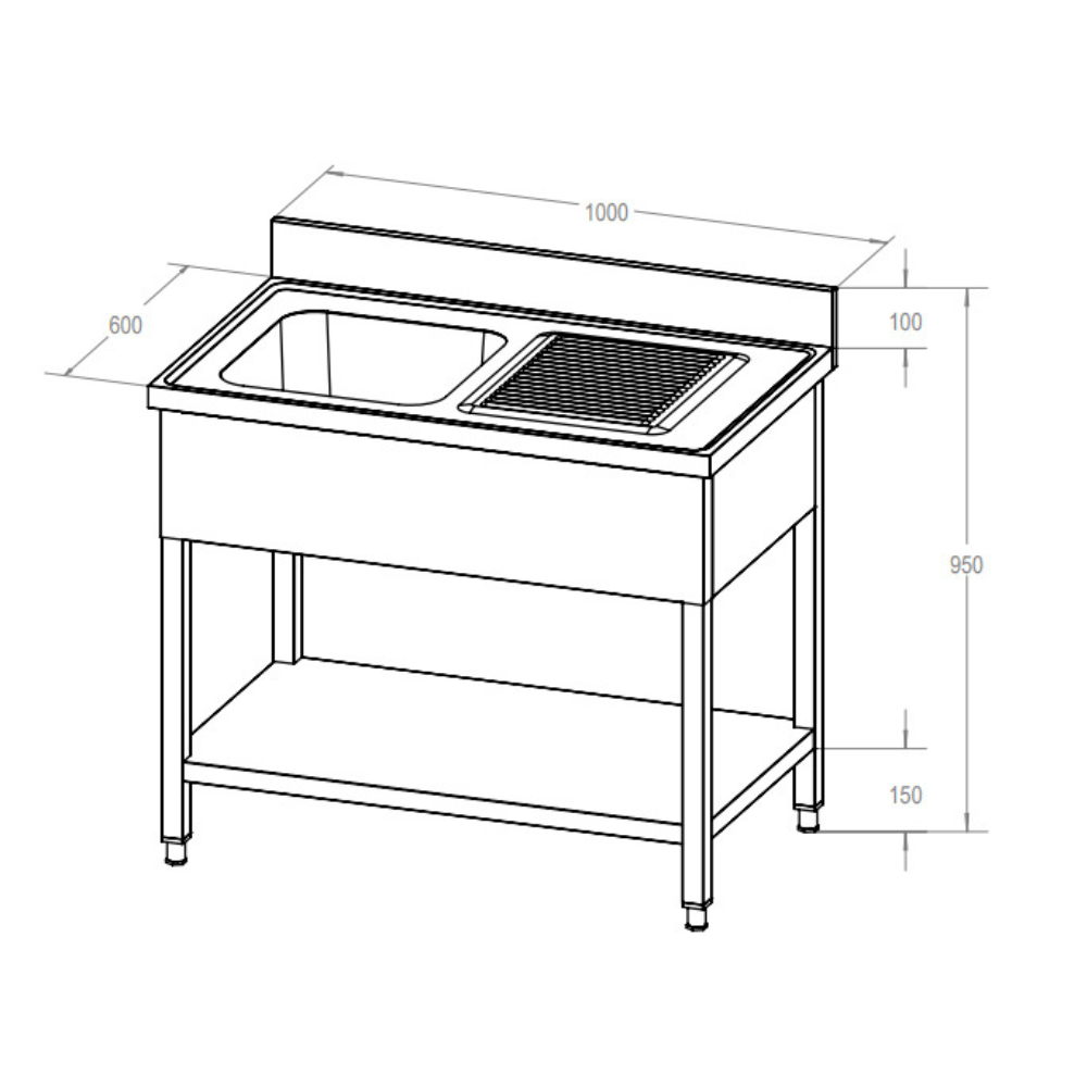 ECO Spültisch 100 x 60 x 85 cm - 1 Becken links - Gastro - Bedarf24