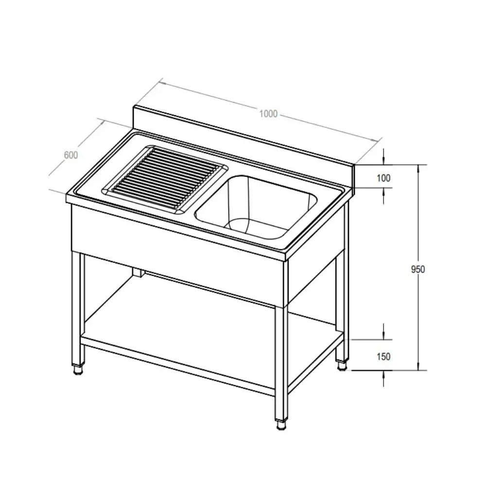 Edelstahl-Gastro-Spüle mit Ablaufgitter und Unterbau, ideal für professionelle Küchen