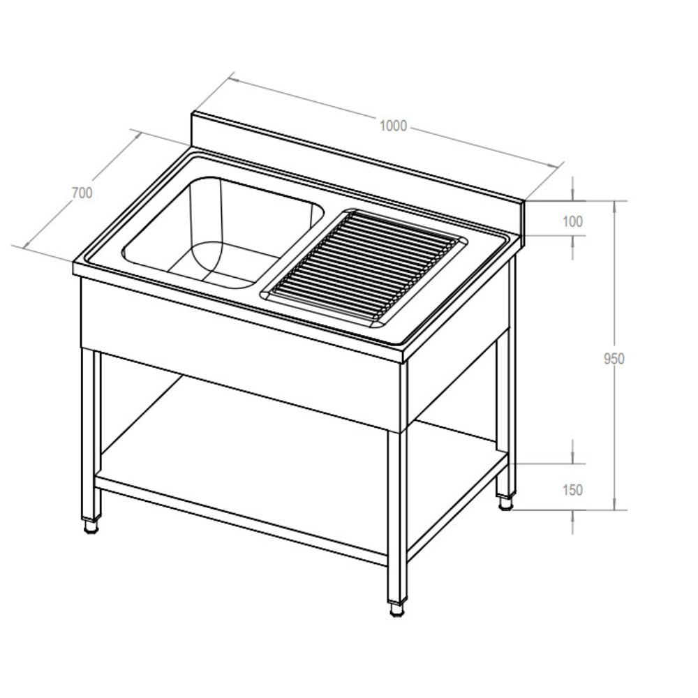 ECO Spültisch 100 x 70 x 85 cm - 1 Becken links - Gastro - Bedarf24