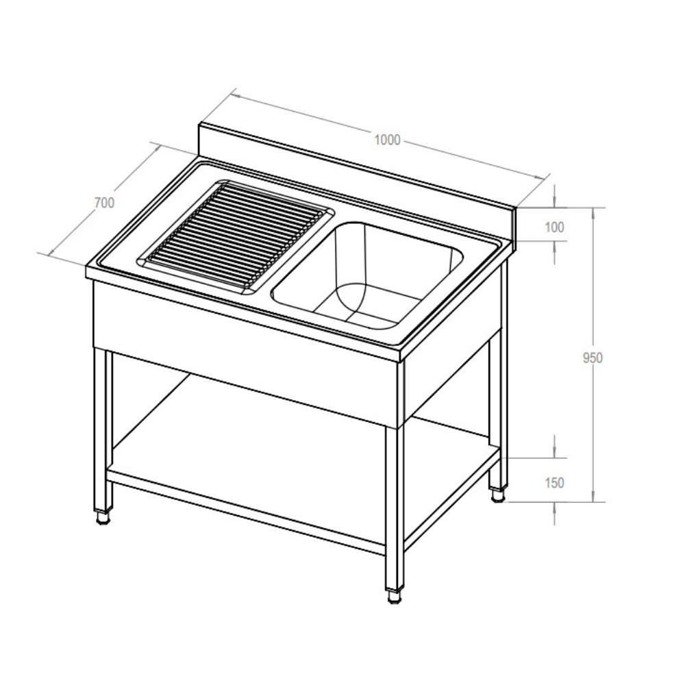 ECO Spültisch 100 x 70 x 85 cm - 1 Becken rechts - Gastro - Bedarf24