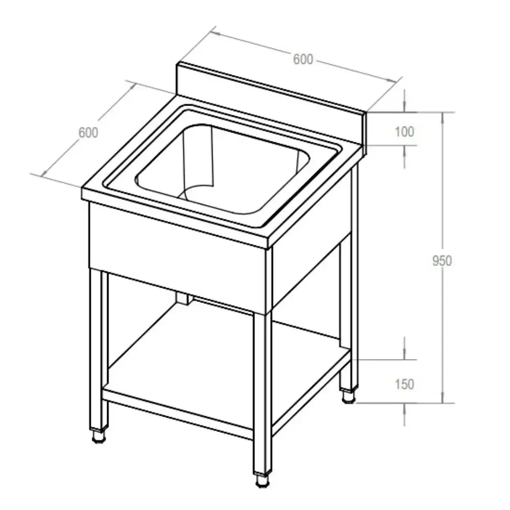 Edelstahl-Spülbecken mit Maßen für Gastronomie, 600x600 mm, professionell
