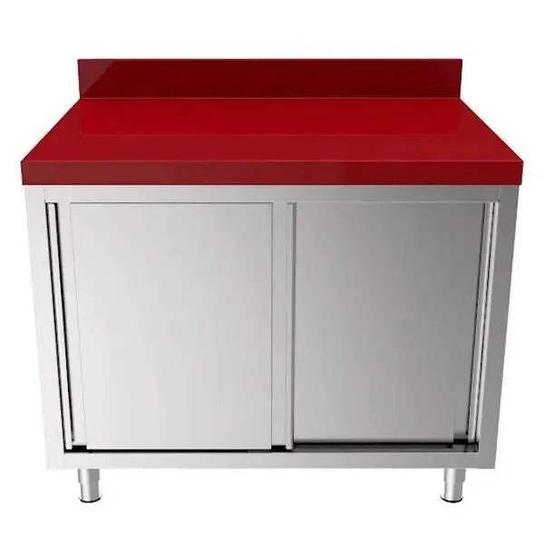 Edelstahl Arbeitsschrank - 1800x700x850mm - mit Schiebetür - inkl. Schneidplatte Rot - Gastro-Bedarf24 GmbH