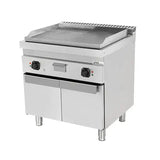Elektrische Grillplatte - 800x700x850/900 mm - 1/2 glatt + 1/2 gerillt - 9 kW - Gastro-Bedarf24 GmbH
