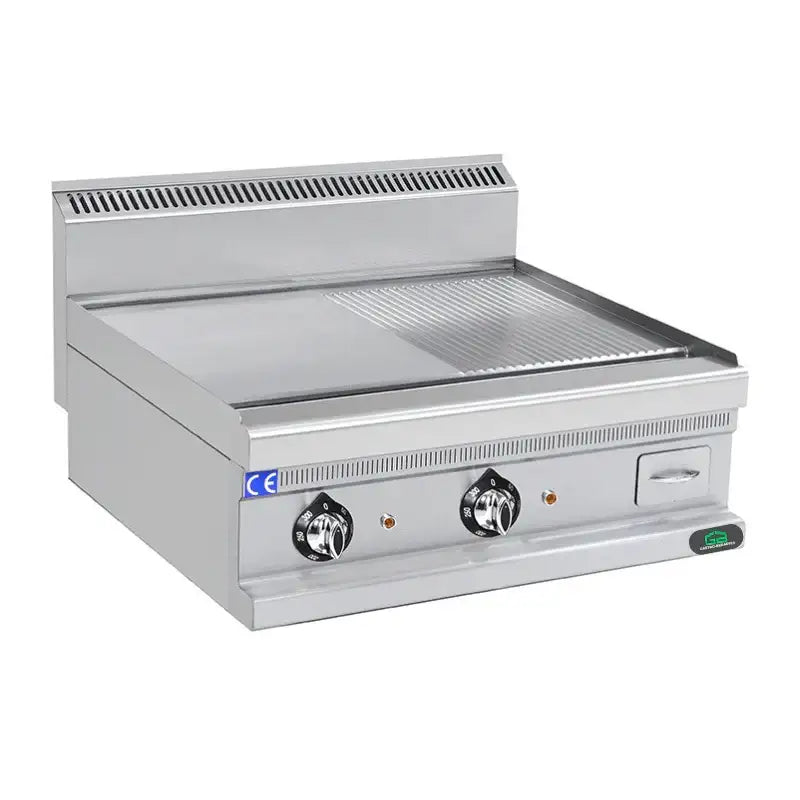 Edelstahl-Gasgrill mit zwei Brennern und Grillfläche für professionelle Gastronomie