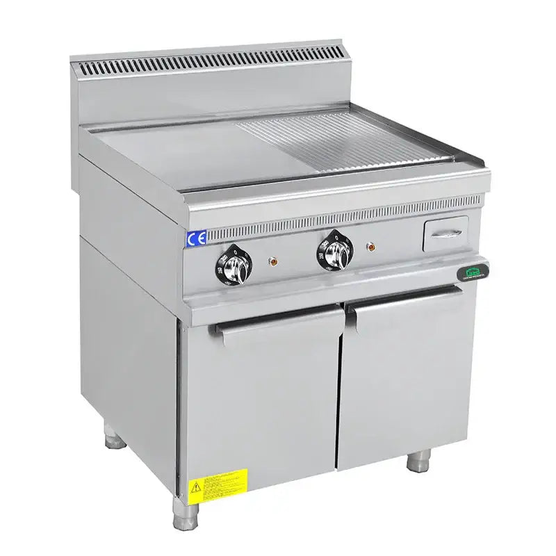 Professioneller Edelstahl-Gasherd mit Grill und Schubladen für Gastronomie