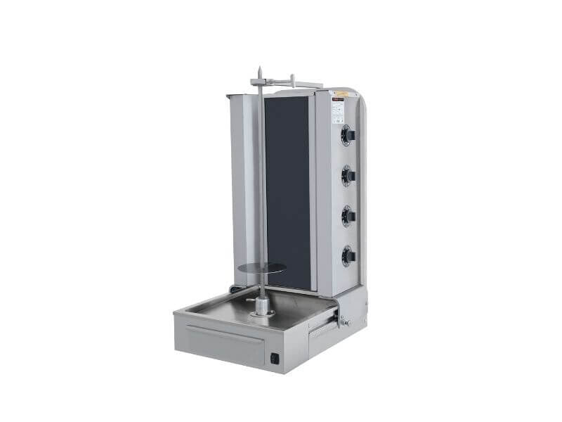 Elektro Gyrosgrill / Dönergrill mit Motor unten / 4 Brenner / max. 70 kg / inkl. Flügeltüren