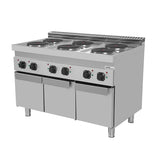 Elektroherd mit 6 Kochfelder und 3 Türen - 1200x700x850/900 mm - 15,6 kW - Gastro-Bedarf24 GmbH