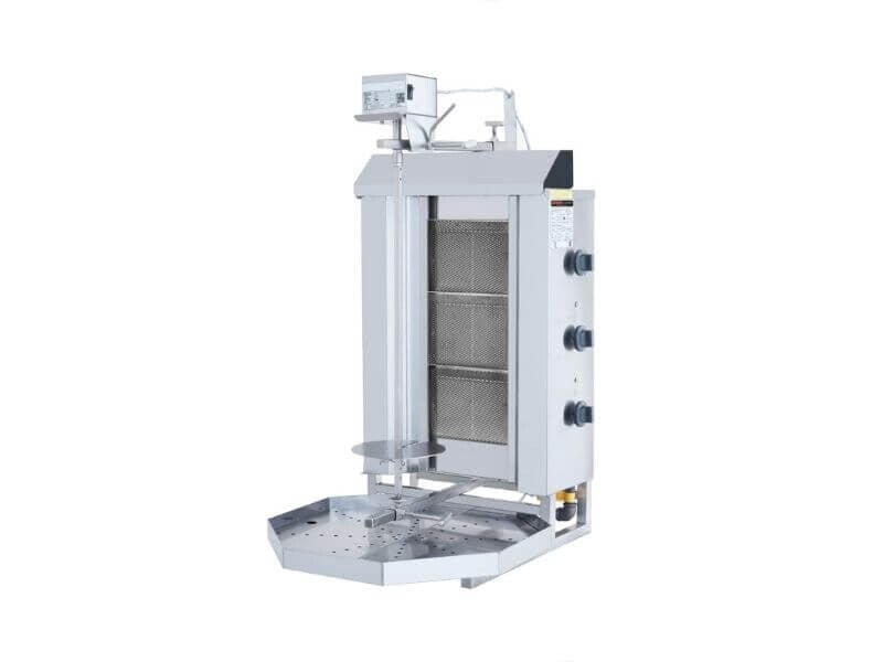 Gas Dönergrill mit Motor oben / Gyrosgrill 3 Brenner / max. 30 kg / inkl. Flügeltüren - Gastro-Bedarf24 GmbH