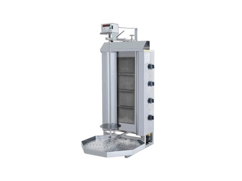 Gas Dönergrill mit Motor oben / Gyrosgrill 4 Brenner / max. 50 kg /  inkl. Flügeltüren - Gastro-Bedarf24 GmbH