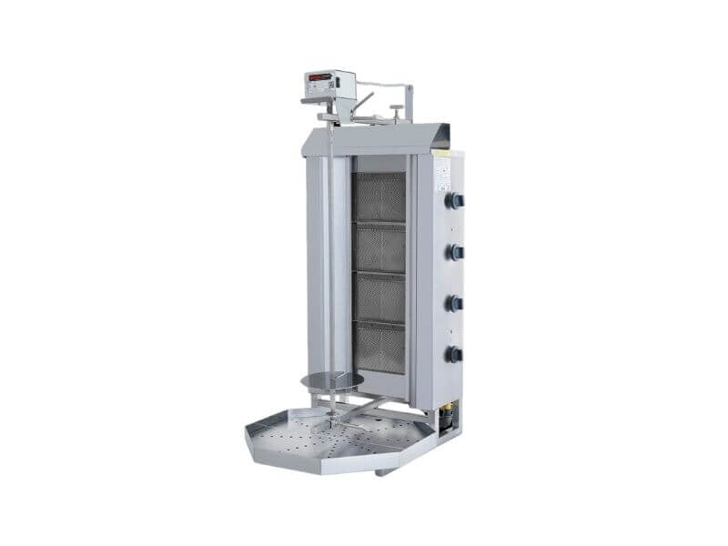 Gas Dönergrill mit Motor oben / Gyrosgrill 4 Brenner / max. 50 kg /  inkl. Flügeltüren