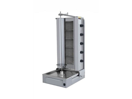 Gas Dönergrill mit Motor unten / Gyrosgrill 5 Brenner / max. 100 kg / inkl. Flügeltüren - Gastro-Bedarf24 GmbH
