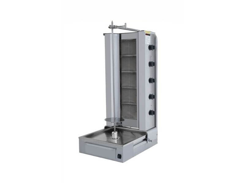 Gas Dönergrill mit Motor unten / Gyrosgrill 5 Brenner / max. 100 kg / inkl. Flügeltüren