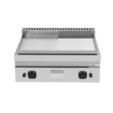 Gas-Grillplatte - 800x700x300 mm - 1/2 glatt – 1/2 gerillt - Chrome - 13 kW - Gastro-Bedarf24 GmbH