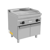 Gas-Grillplatte - 800x700x850/900 mm - 1/2 glatt + 1/2 gerillt - 13 kW - Gastro-Bedarf24 GmbH