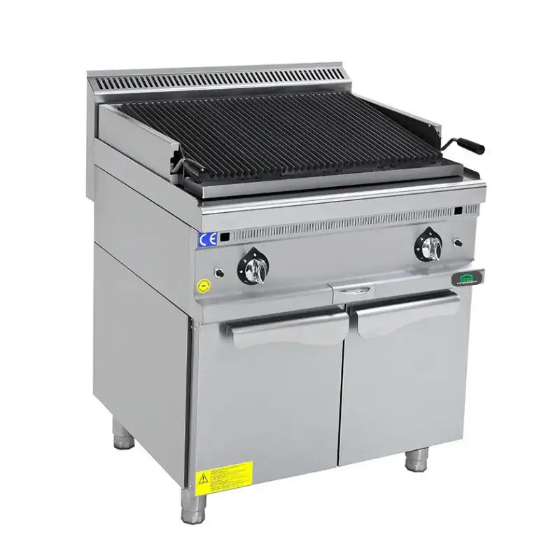 Professioneller Edelstahl-Grill für Gastronomie mit integriertem Ofen und Reglern