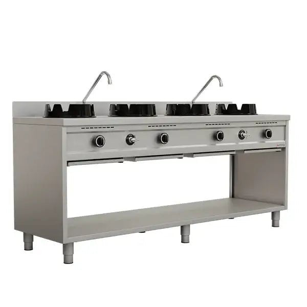 Gas-Wokherd – 2000x600x850/900 mm - 4×15 kW – 4 Kochzonen - Gastro-Bedarf24 GmbH