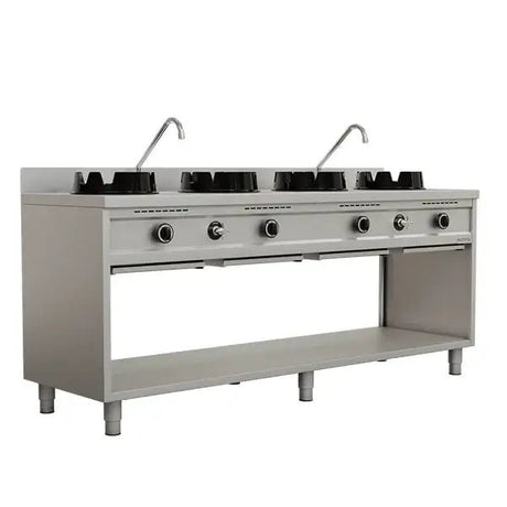 Gas-Wokherd – 2000x600x850/900 mm - 4×15 kW – 4 Kochzonen - Gastro-Bedarf24 GmbH