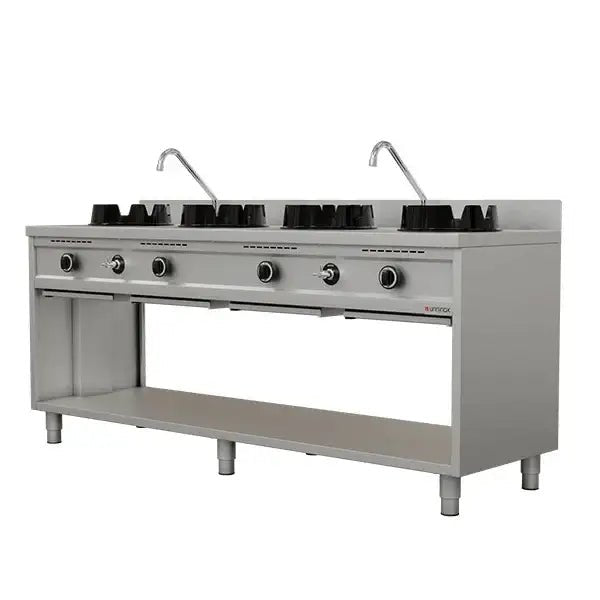 Gas-Wokherd – 2000x600x850/900 mm - 4×15 kW – 4 Kochzonen - Gastro-Bedarf24 GmbH